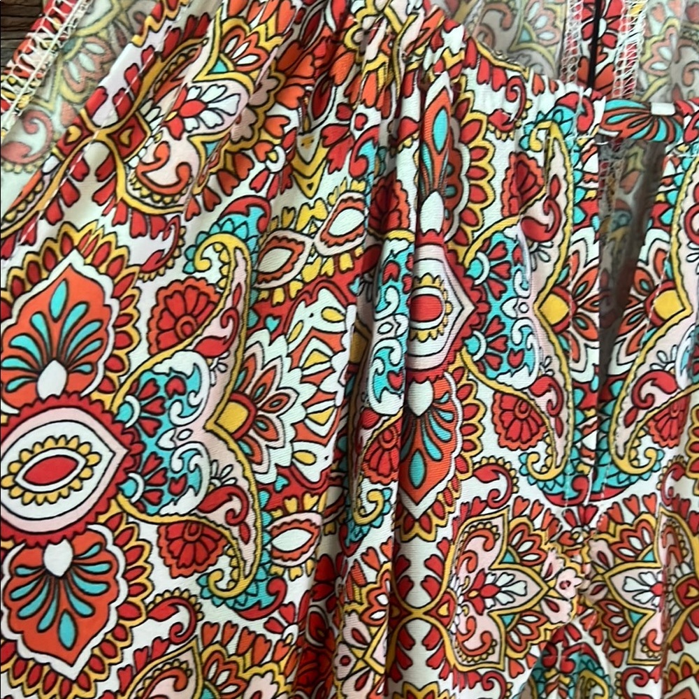 SOLD Embellished Red and Orange Sleeveless Halter Maxi Sundress - Picture 2 of 5